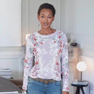 Sundance Gardener Path Floral Embroidered Long Sleeve Shirt Lavender XS